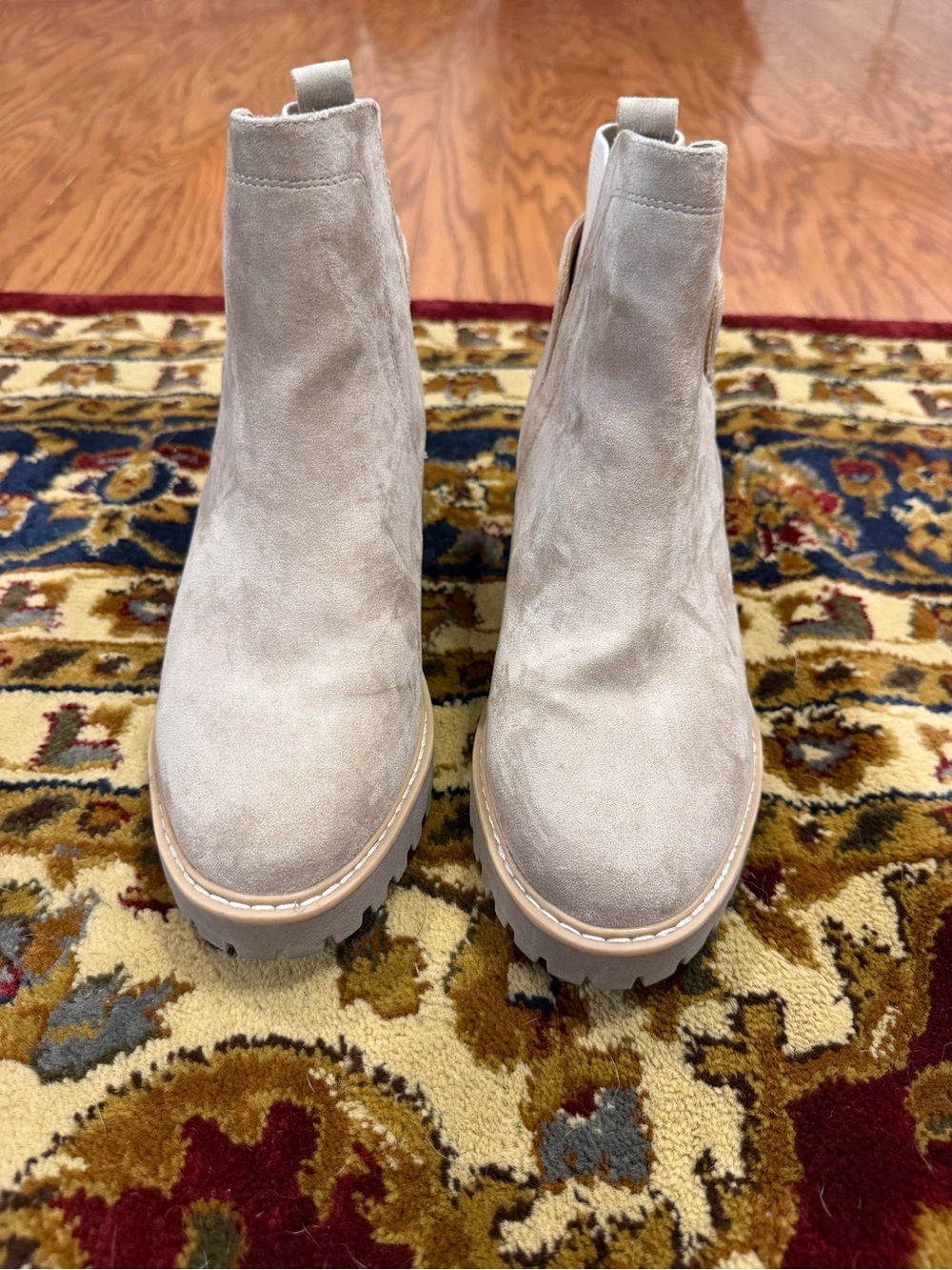 Dolce Vita Light Beige Suede Chelsea Lug Ankle Boots